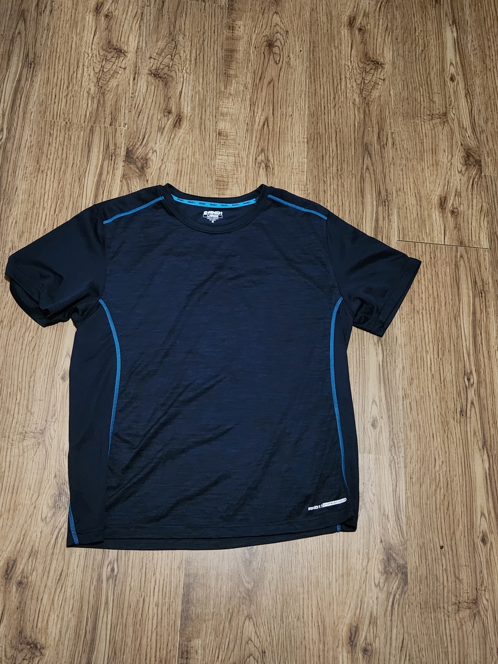 Men's Black Short-Sleeve Performance Tee with Blue Trim